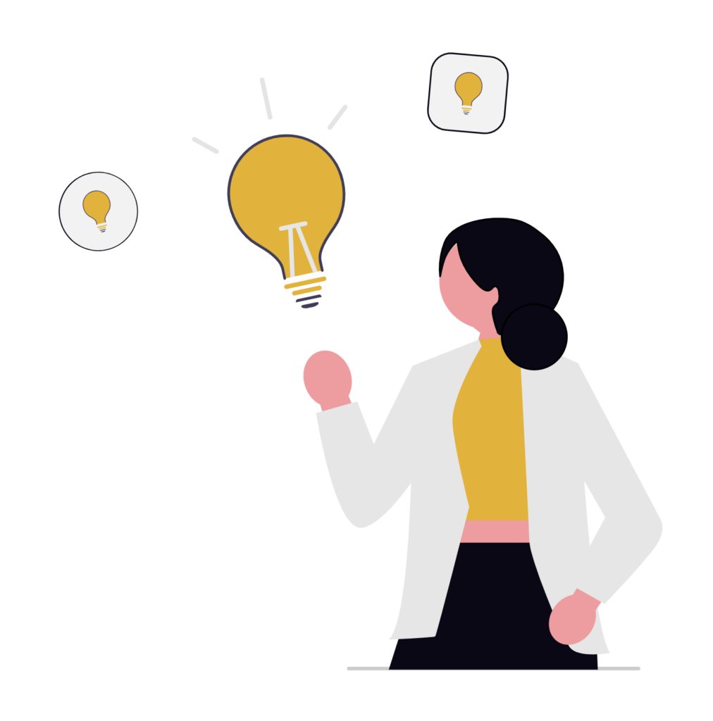 Femme avec idées sous forme d'ampoules